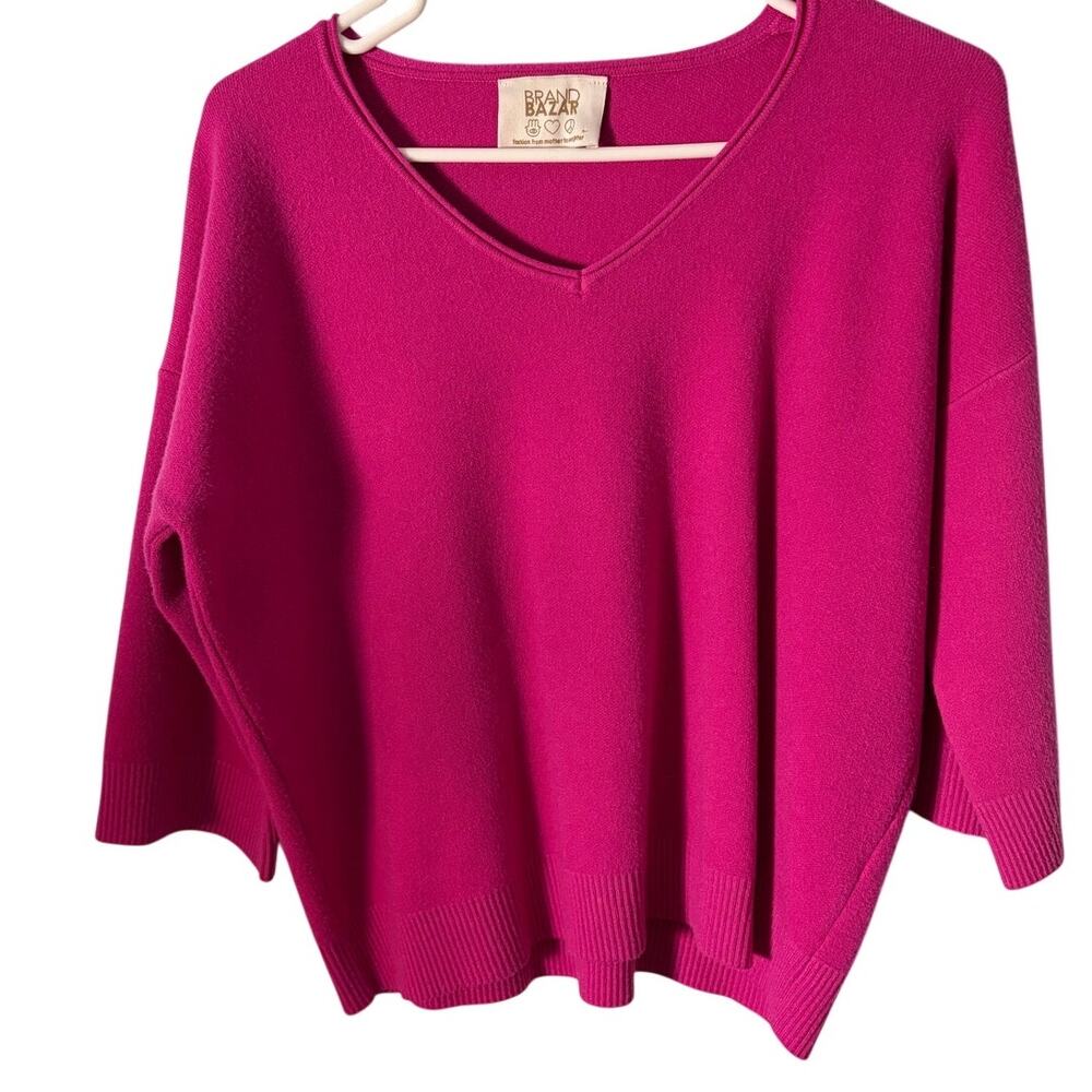 Brand Bazar Hot Pink Oversized V Neck Dolman Sweater M/L Viscose Blend Dopamine